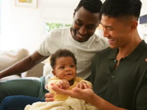 same sex male couple with their baby